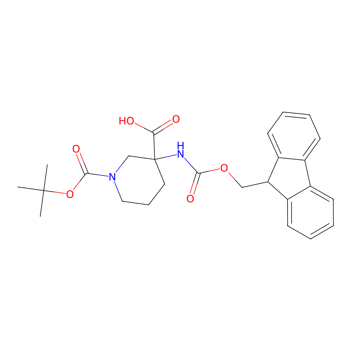 1-((tert-butoxy)carbonyl)-3-(((9H-fluoren-9-ylmethoxy)carbonyl)amino)piperidine-3-carboxylic acid molecular structure, CAS 368866-21-1