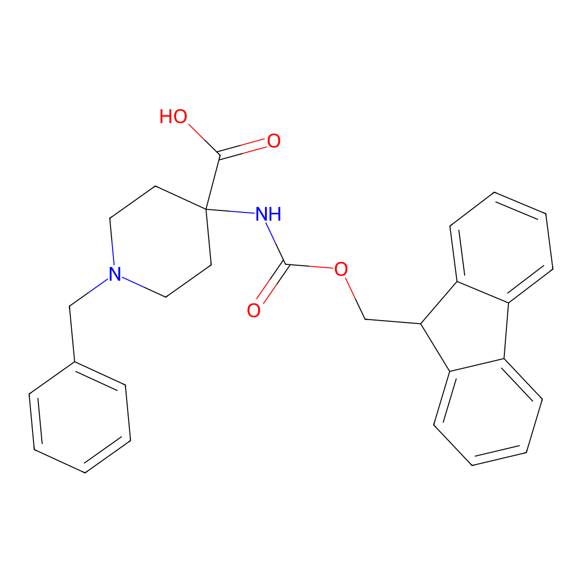 1-benzyl-4-((((9H-fluoren-9-yl)methoxy)carbonyl)amino)piperidine-4-carboxylic acid molecular structure, CAS 368866-30-2
