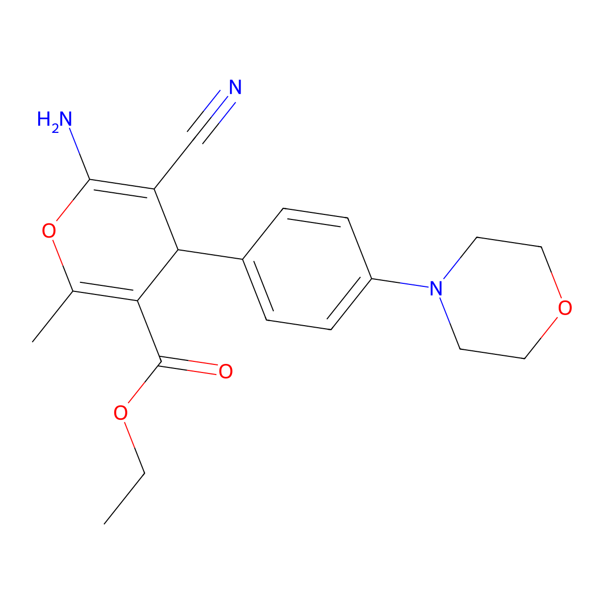 ethyl 6-amino-5-cyano-2-methyl-4-[4-(morpholin-4-yl)phenyl]-4H-pyran-3-carboxylate molecular structure, CAS 368870-01-3