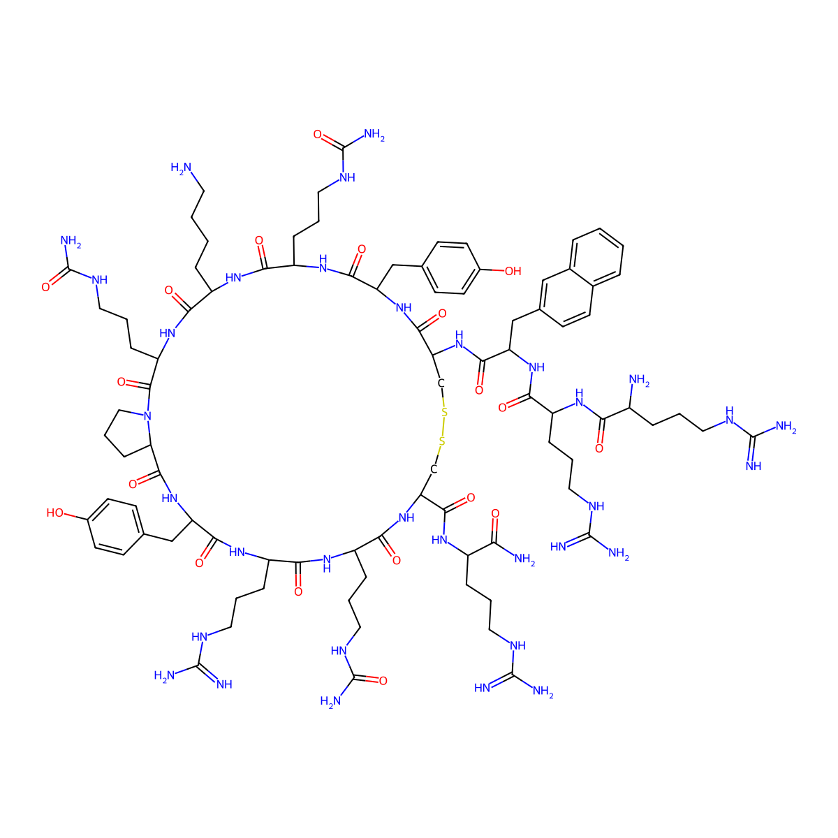 H-DL-Arg-DL-Arg-DL-2Nal-DL-Cys(1)-DL-Tyr-DL-Cit-DL-Lys-DL-Cit-DL-Pro-DL-Tyr-DL-Arg-DL-Cit-DL-Cys(1)-DL-Arg-NH2 molecular structure, CAS 368874-34-4