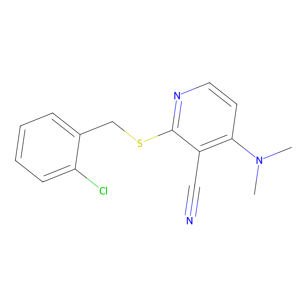 2-[(2-Chlorophenyl)methylsulfanyl]-4-(dimethylamino)pyridine-3-carbonitrile molecular structure, CAS 368888-54-4