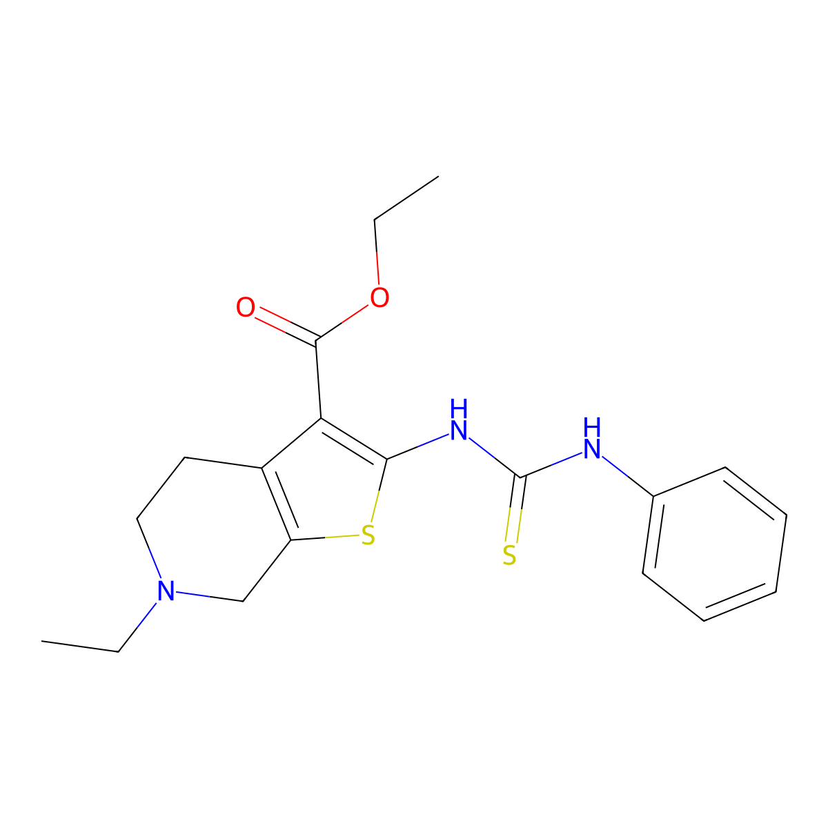Ethyl 2-[(anilinocarbonothioyl)amino]-6-ethyl-4,5,6,7-tetrahydrothieno[2,3-c]pyridine-3-carboxylate molecular structure, CAS 368888-90-8