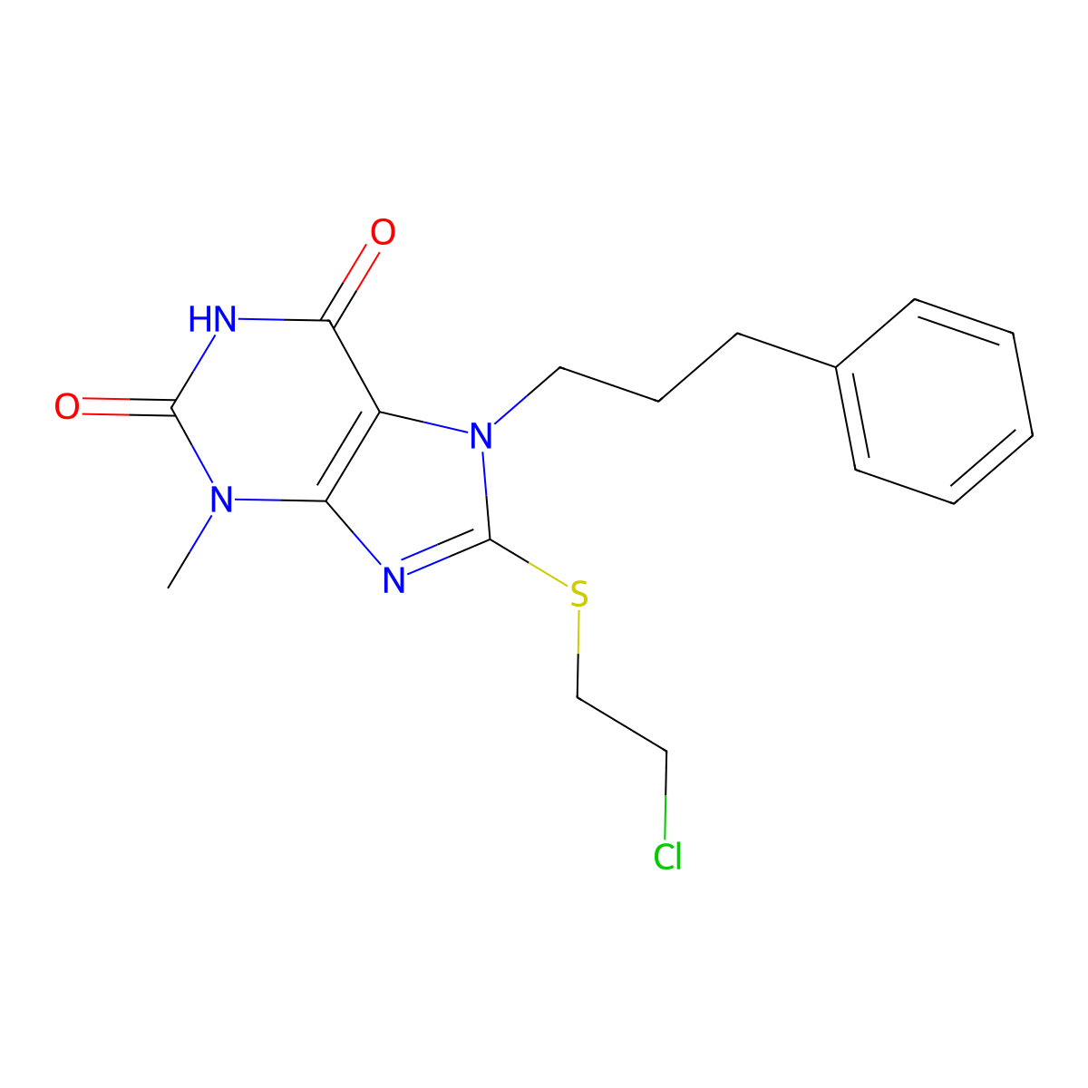8-[(2-chloroethyl)sulfanyl]-3-methyl-7-(3-phenylpropyl)-3,7-dihydro-1H-purine-2,6-dione molecular structure, CAS 368889-21-8