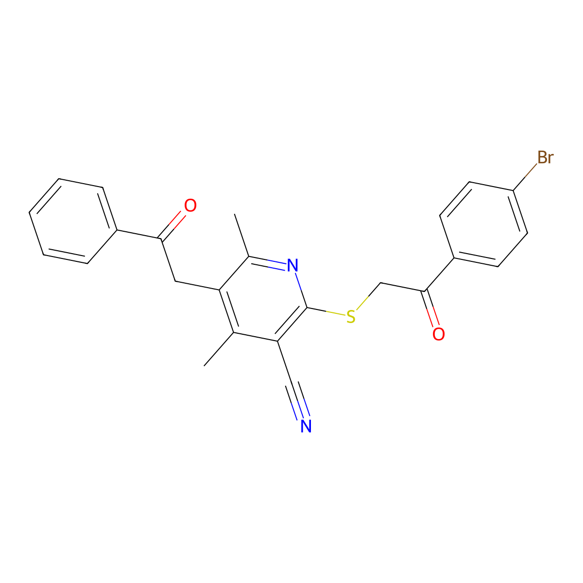 2-[2-(4-Bromophenyl)-2-oxoethyl]sulfanyl-4,6-dimethyl-5-phenacylpyridine-3-carbonitrile molecular structure, CAS 368889-42-3