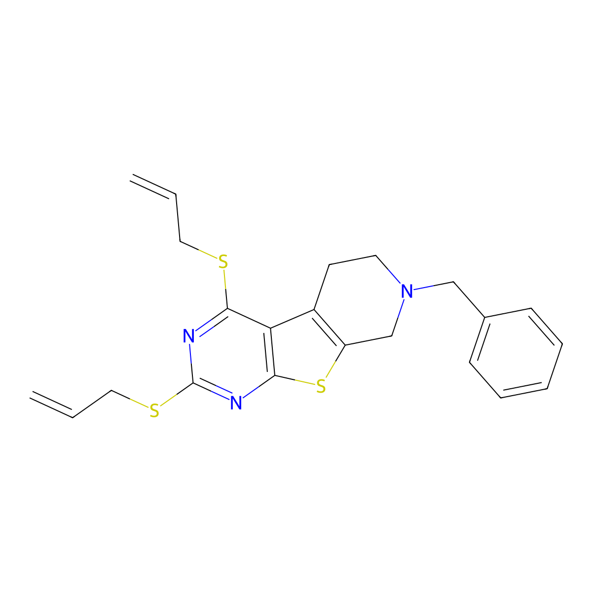7-benzyl-2,4-bis(prop-2-enylsulfanyl)-6,8-dihydro-5H-pyrido[2,3]thieno[2,4-b]pyrimidine molecular structure, CAS 368889-46-7