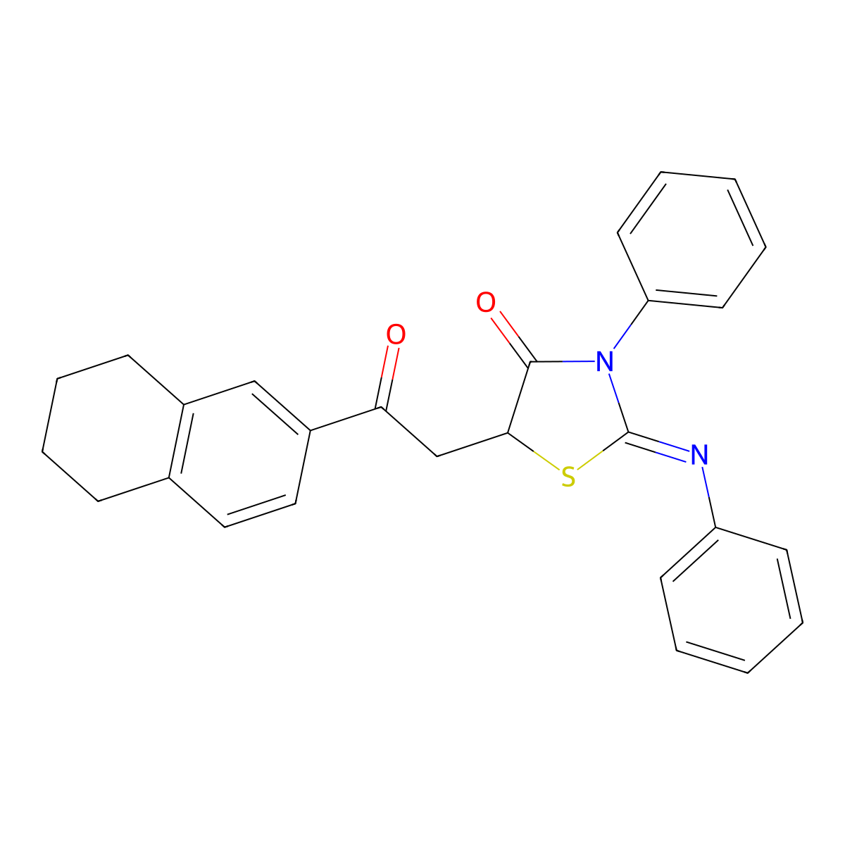 5-[2-Oxo-2-(5,6,7,8-tetrahydro-2-naphthalenyl)ethyl]-3-phenyl-2-(phenylimino)-1,3-thiazolidin-4-one molecular structure, CAS 368889-49-0