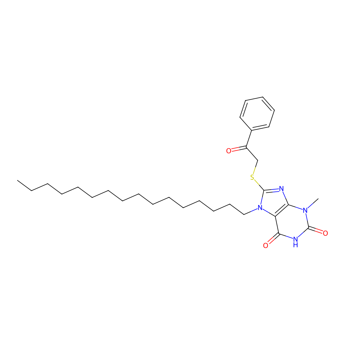 7-hexadecyl-3-methyl-8-[(2-oxo-2-phenylethyl)sulfanyl]-3,7-dihydro-1H-purine-2,6-dione molecular structure, CAS 368889-53-6