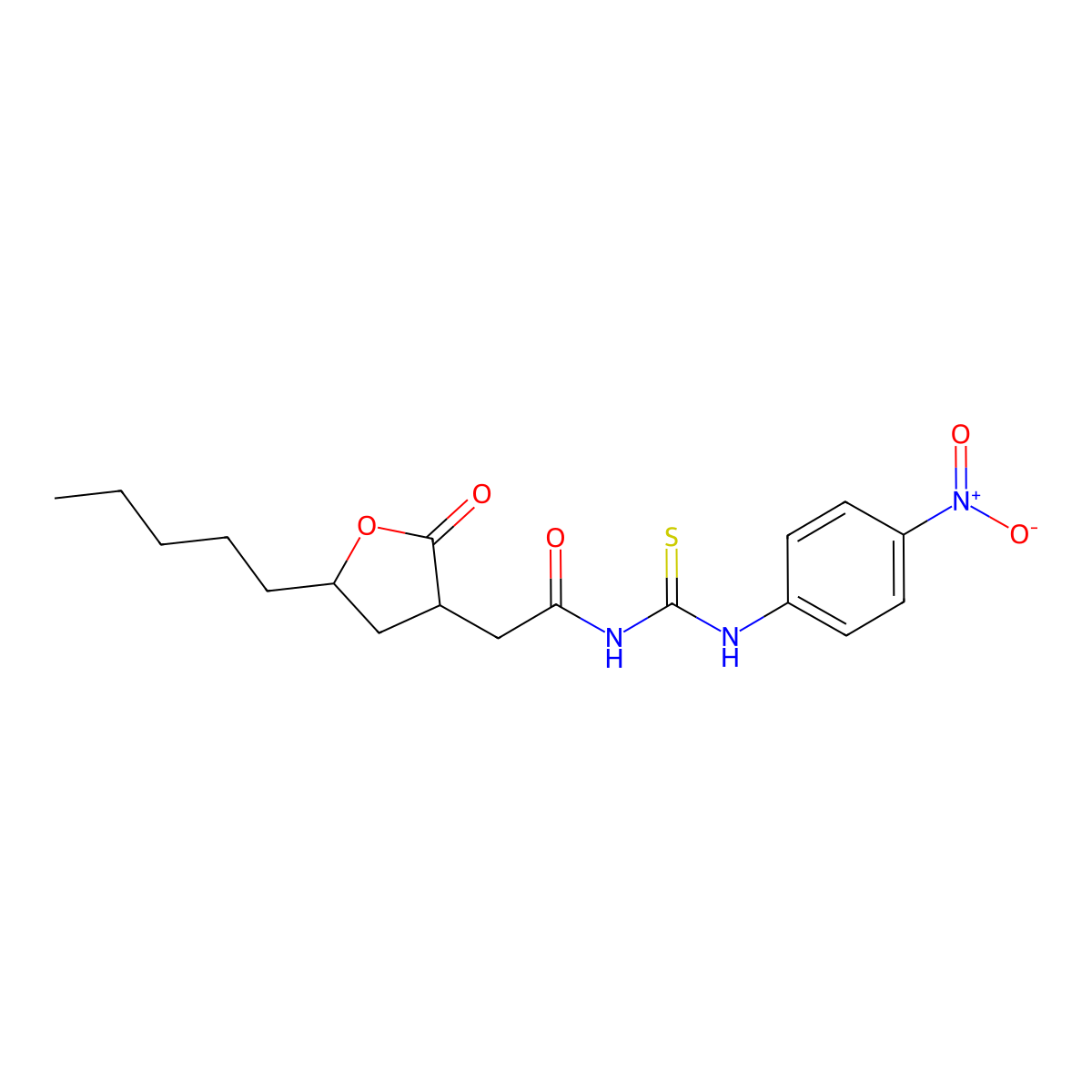 N-[(4-nitrophenyl)carbamothioyl]-2-(2-oxo-5-pentyloxolan-3-yl)acetamide molecular structure, CAS 368889-70-7
