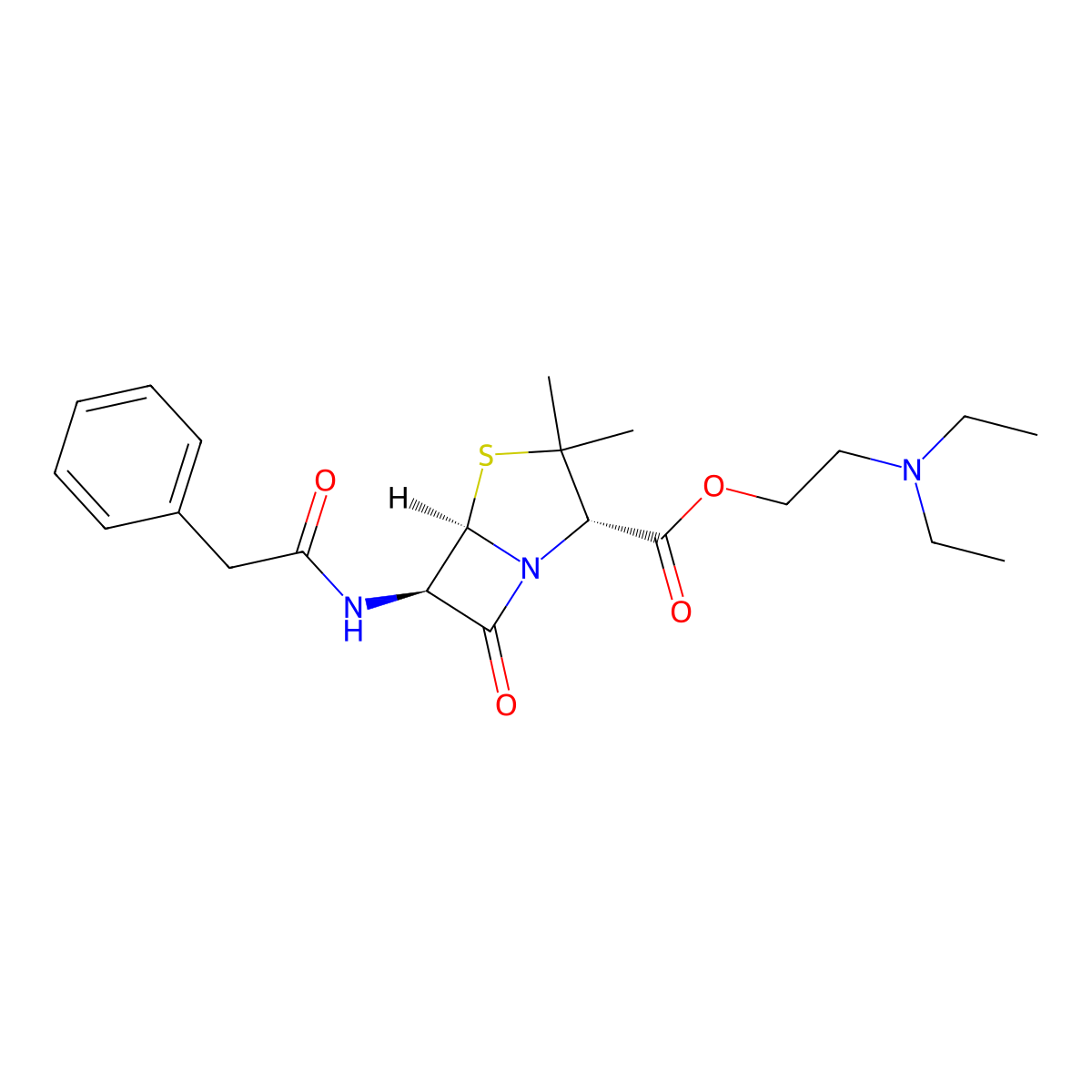 Benzylpenicillin beta-diethylaminoethyl ester molecular structure, CAS 3689-73-4