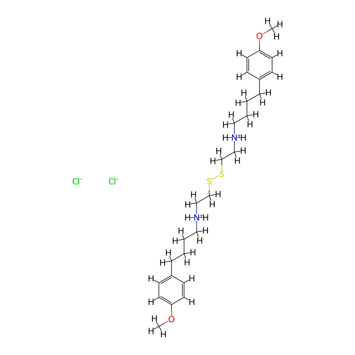 Disulfide, bis(2-(4-((p-methoxyphenyl)butyl)amino)ethyl)-, dihydrochloride molecular structure, CAS 36894-65-2