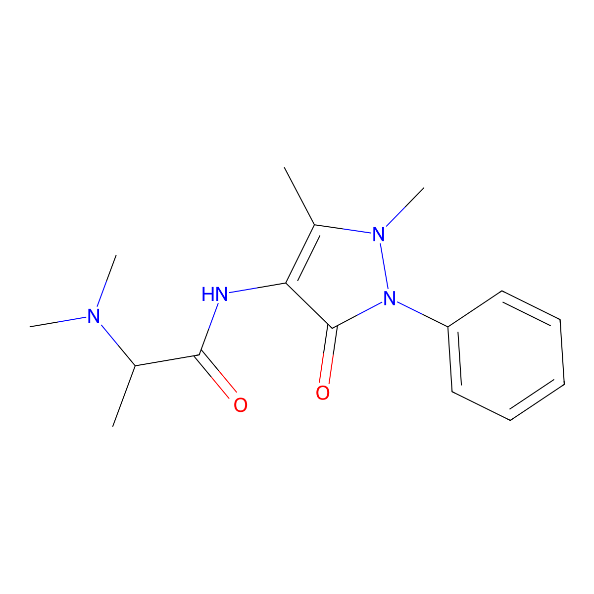 N-(2,3-Dihydro-1,5-dimethyl-3-oxo-2-phenyl-1H-pyrazol-4-yl)-2-(dimethylamino)propanamide molecular structure, CAS 3690-04-8