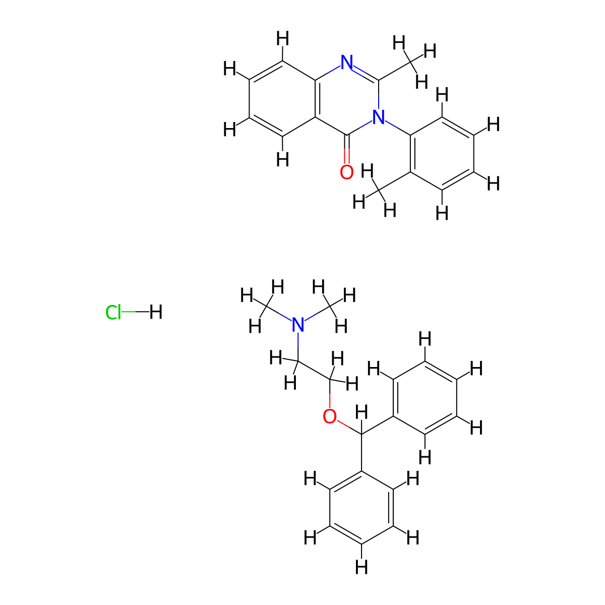 4(3H)-Quinazolinone, 2-methyl-3-(2-methylphenyl)-, mixt. with 2-(diphenylmethoxy)-N,N-dimethylethanamine hydrochloride (1:1) molecular structure, CAS 36900-77-3