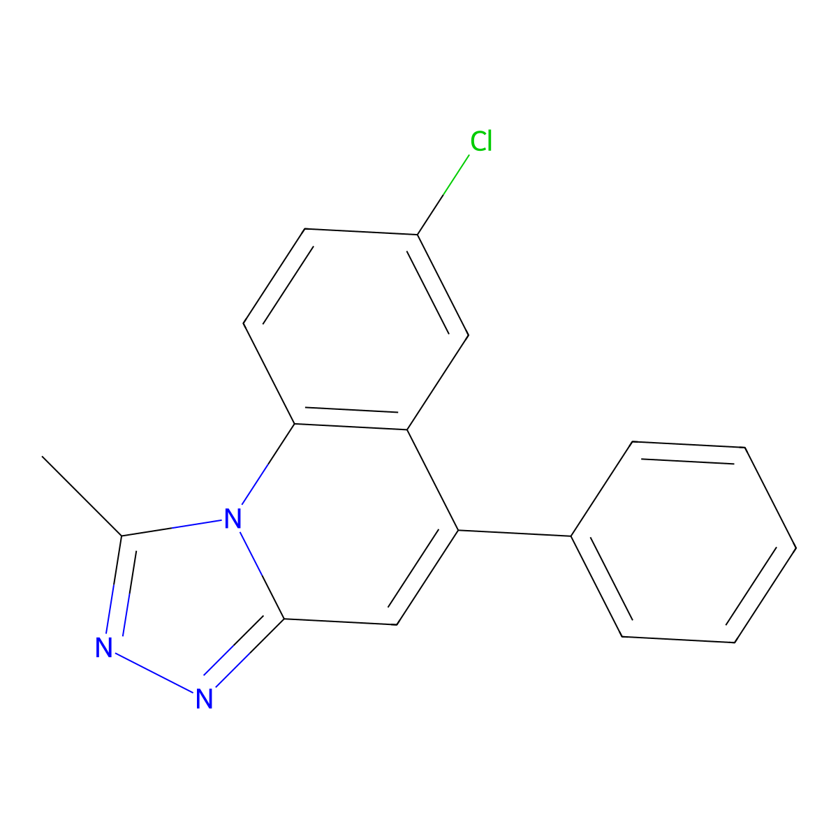 7-Chloro-1-methyl-5-phenyl-[1,2,4]triazolo[4,3-a]quinoline molecular structure, CAS 36916-18-4