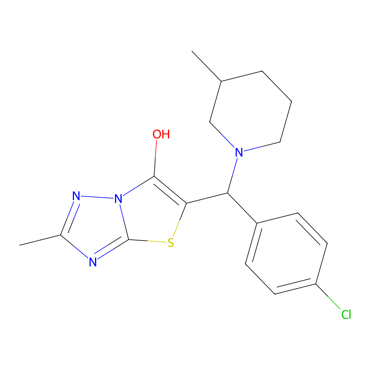 5-((4-Chlorophenyl)(3-methylpiperidin-1-yl)methyl)-2-methylthiazolo[3,2-b][1,2,4]triazol-6-ol molecular structure, CAS 369367-03-3