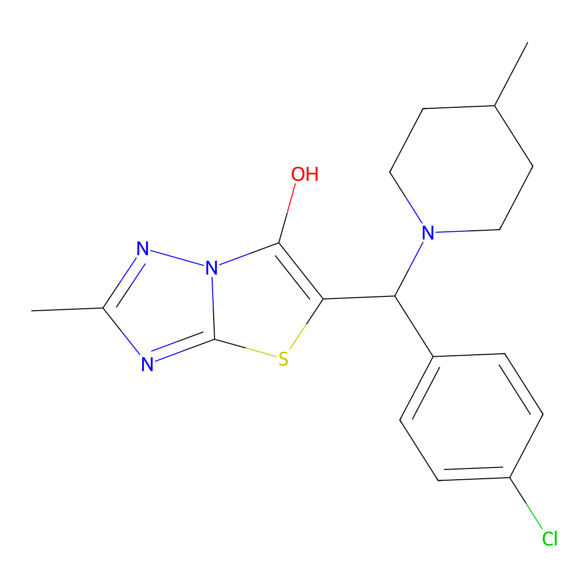 5-((4-Chlorophenyl)(4-methylpiperidin-1-yl)methyl)-2-methylthiazolo[3,2-b][1,2,4]triazol-6-ol molecular structure, CAS 369367-04-4