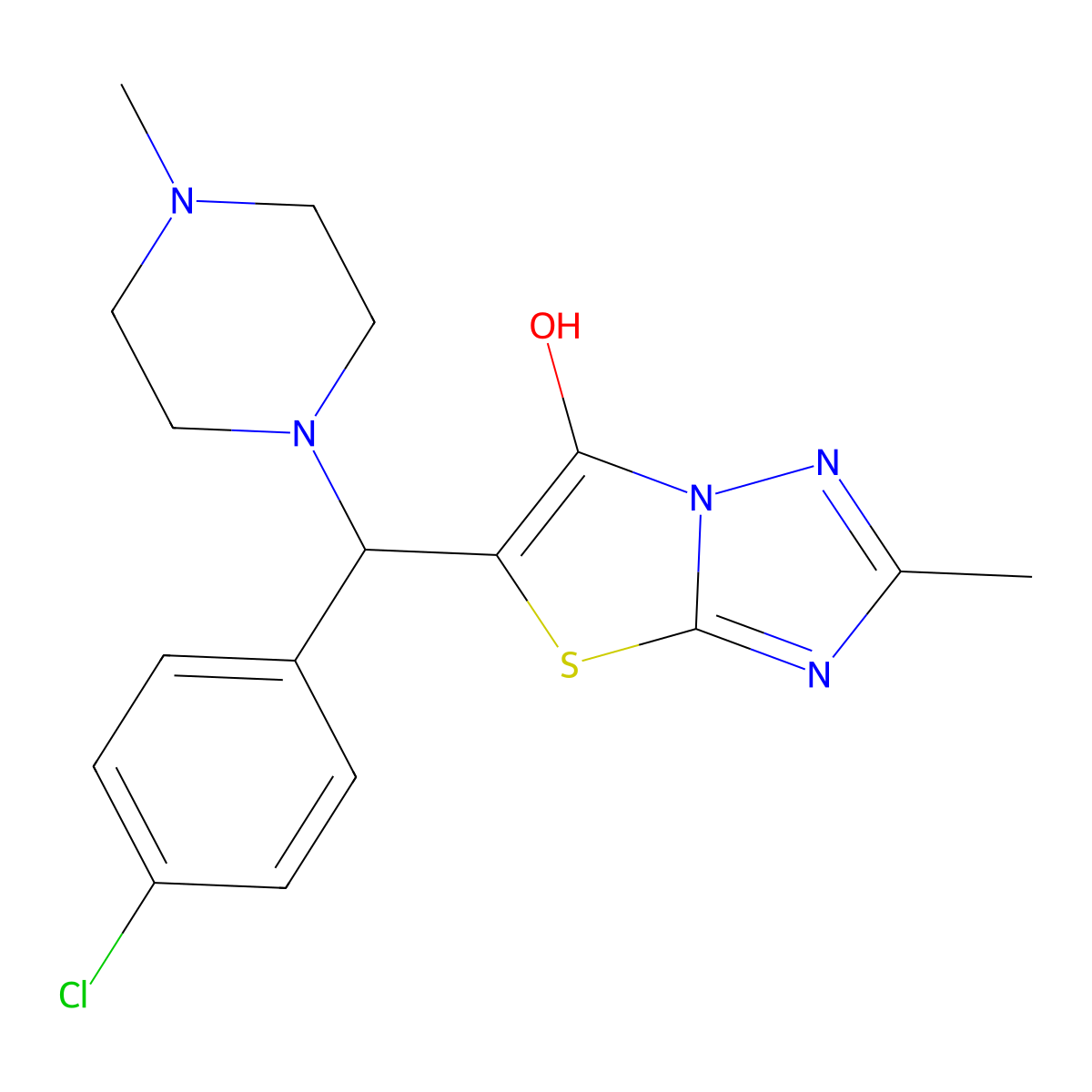 5-((4-Chlorophenyl)(4-methylpiperazin-1-yl)methyl)-2-methylthiazolo[3,2-b][1,2,4]triazol-6-ol molecular structure, CAS 369367-05-5