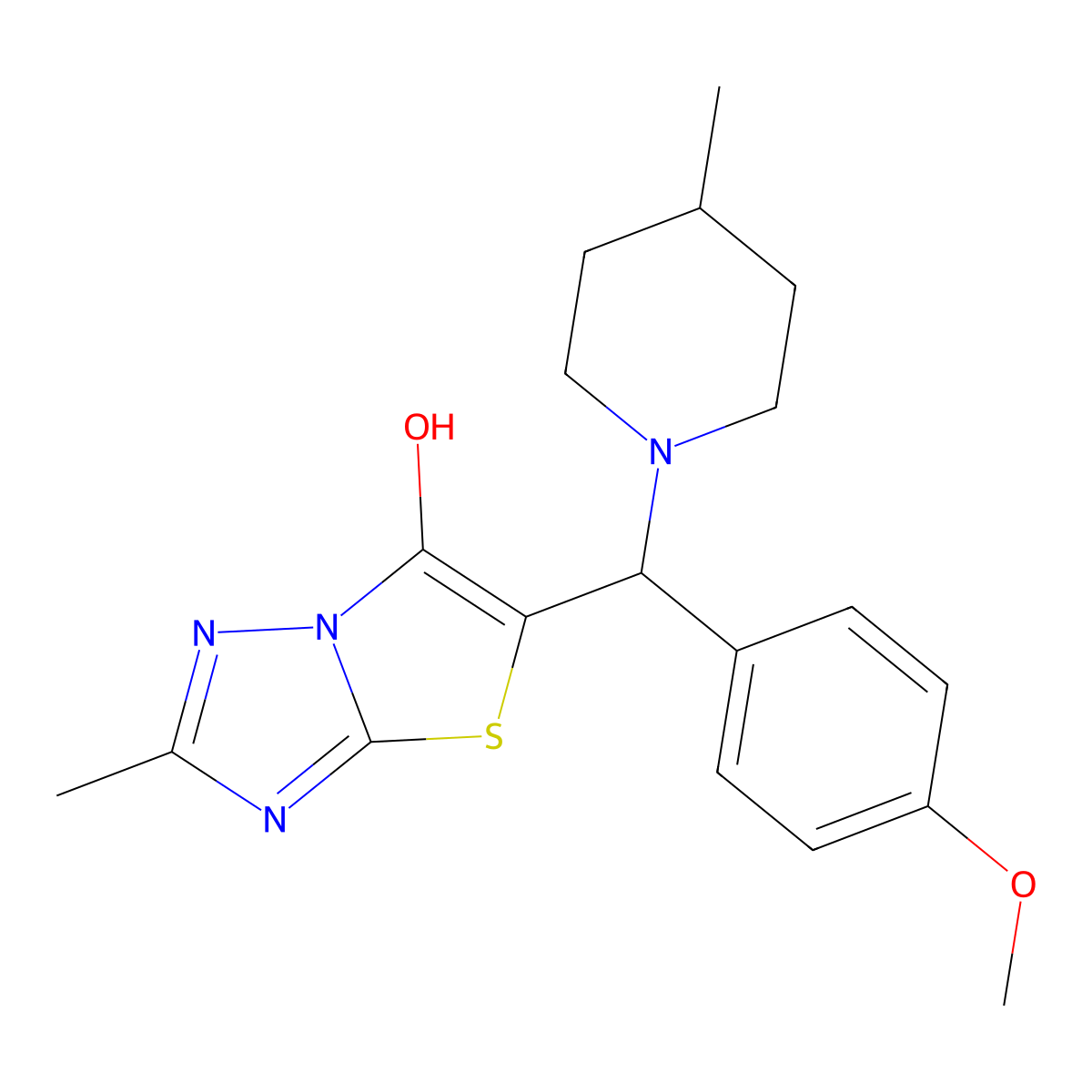 5-((4-Methoxyphenyl)(4-methylpiperidin-1-yl)methyl)-2-methylthiazolo[3,2-b][1,2,4]triazol-6-ol molecular structure, CAS 369367-10-2