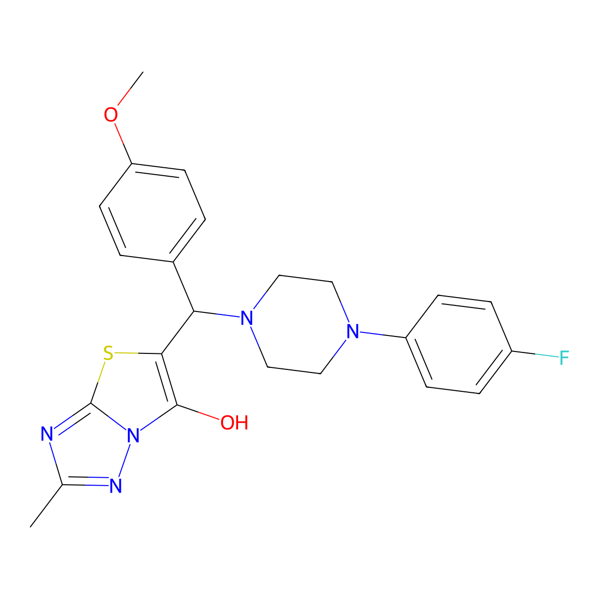 5-((4-(4-Fluorophenyl)piperazin-1-yl)(4-methoxyphenyl)methyl)-2-methylthiazolo[3,2-b][1,2,4]triazol-6-ol molecular structure, CAS 369367-12-4