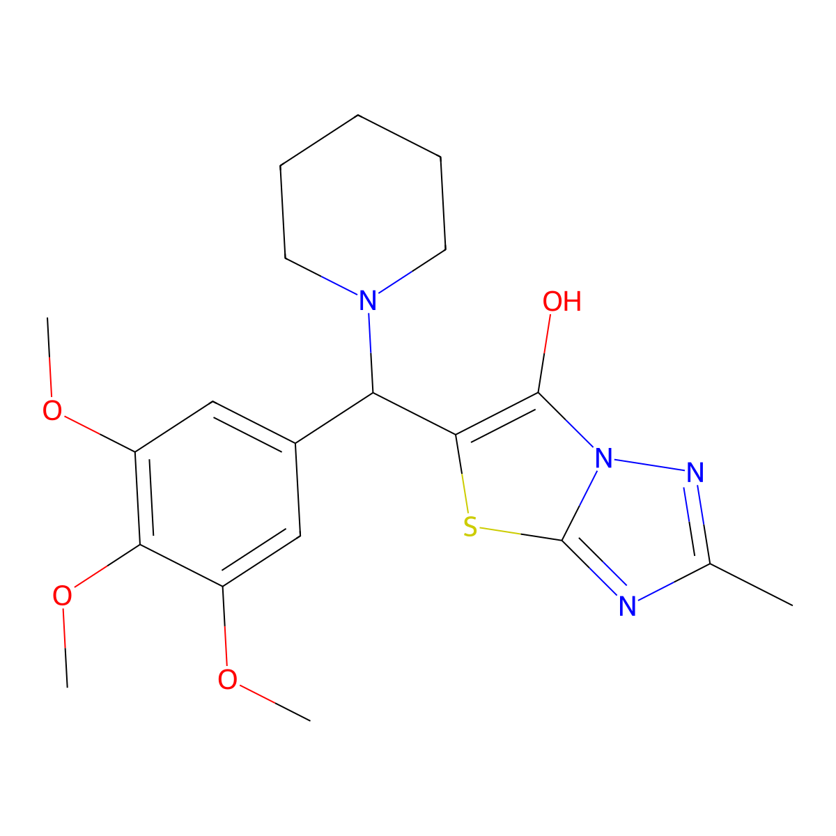 2-Methyl-5-(piperidin-1-yl(3,4,5-trimethoxyphenyl)methyl)thiazolo[3,2-b][1,2,4]triazol-6-ol molecular structure, CAS 369367-15-7