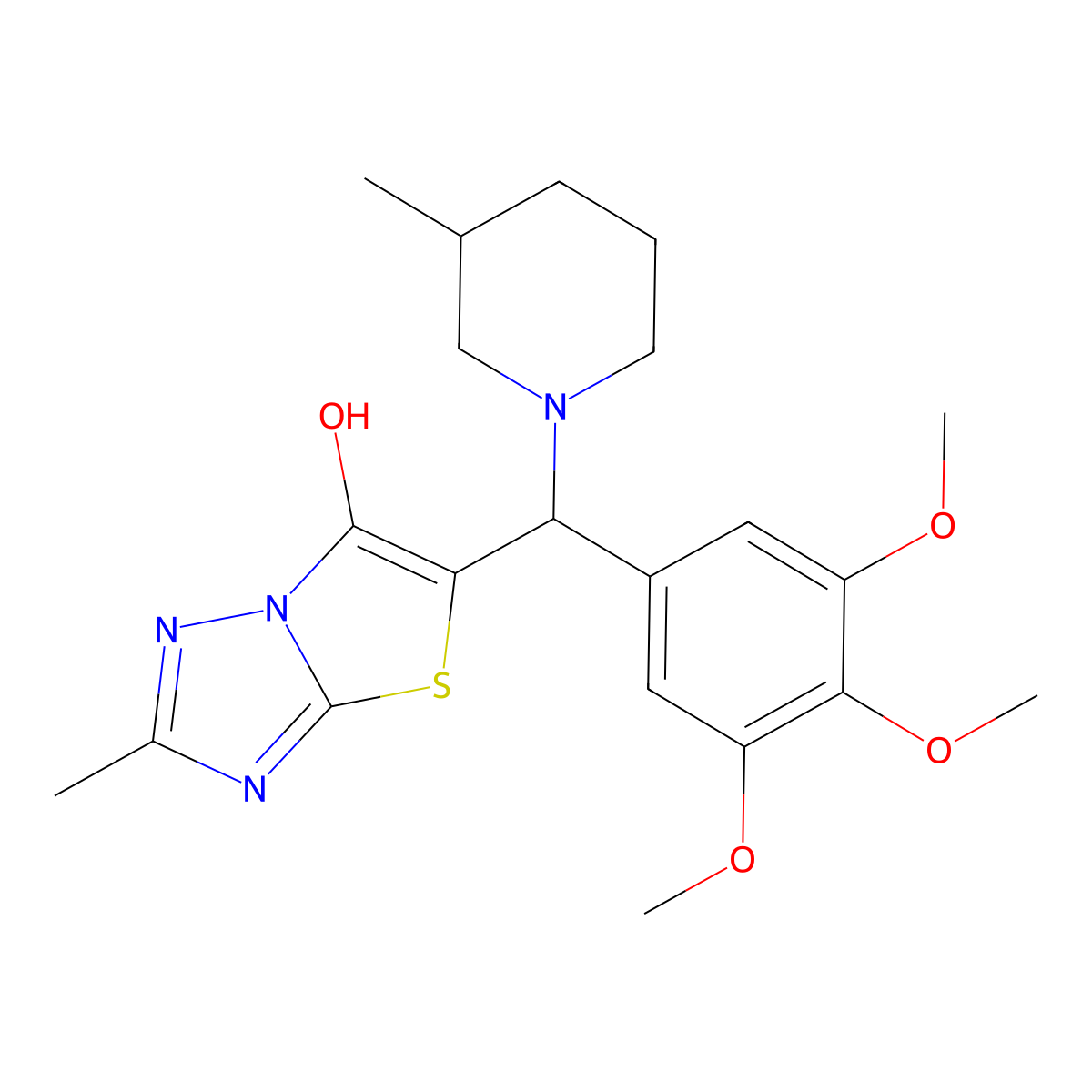 2-Methyl-5-((3-methylpiperidin-1-yl)(3,4,5-trimethoxyphenyl)methyl)thiazolo[3,2-b][1,2,4]triazol-6-ol molecular structure, CAS 369367-16-8