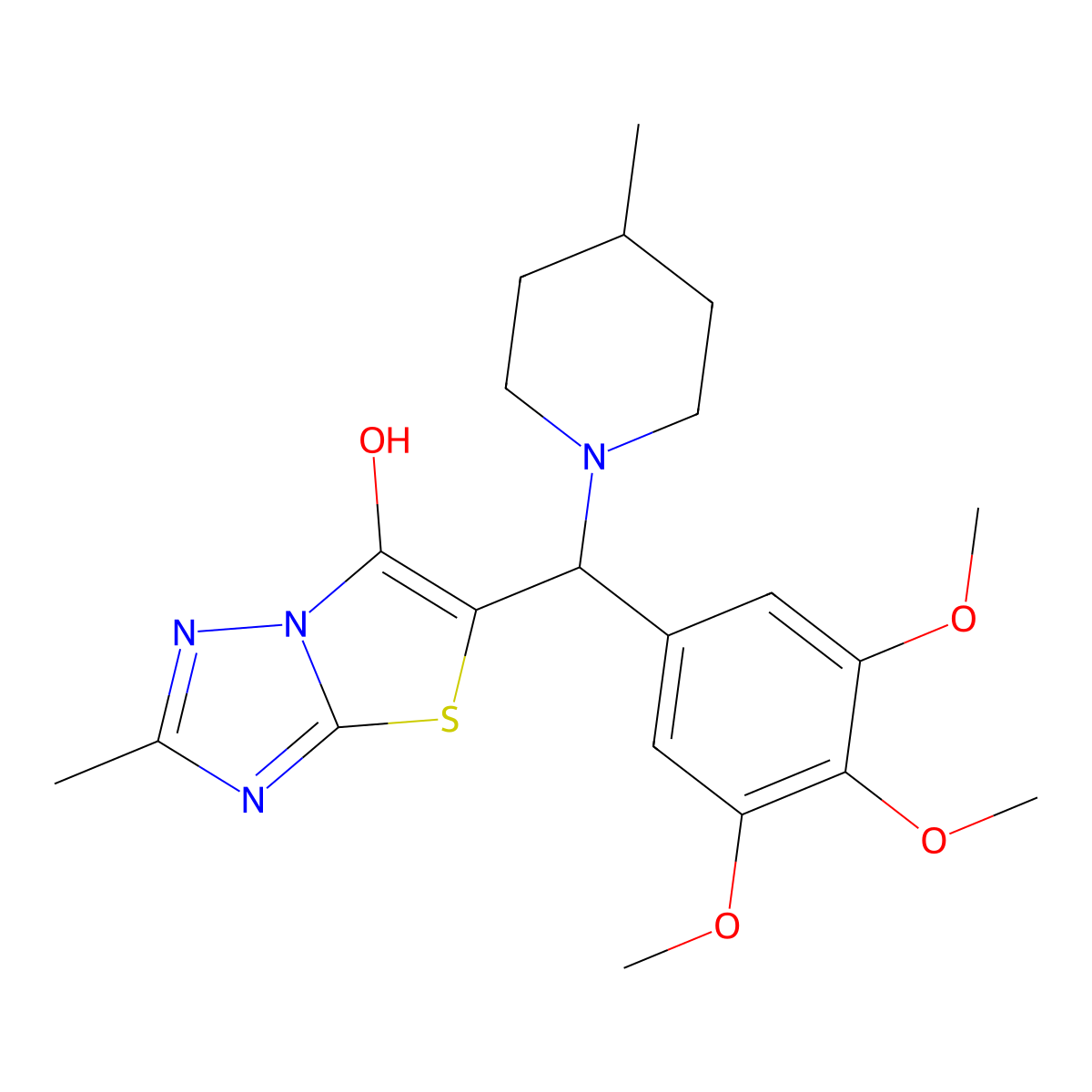 2-Methyl-5-((4-methylpiperidin-1-yl)(3,4,5-trimethoxyphenyl)methyl)thiazolo[3,2-b][1,2,4]triazol-6-ol molecular structure, CAS 369367-17-9