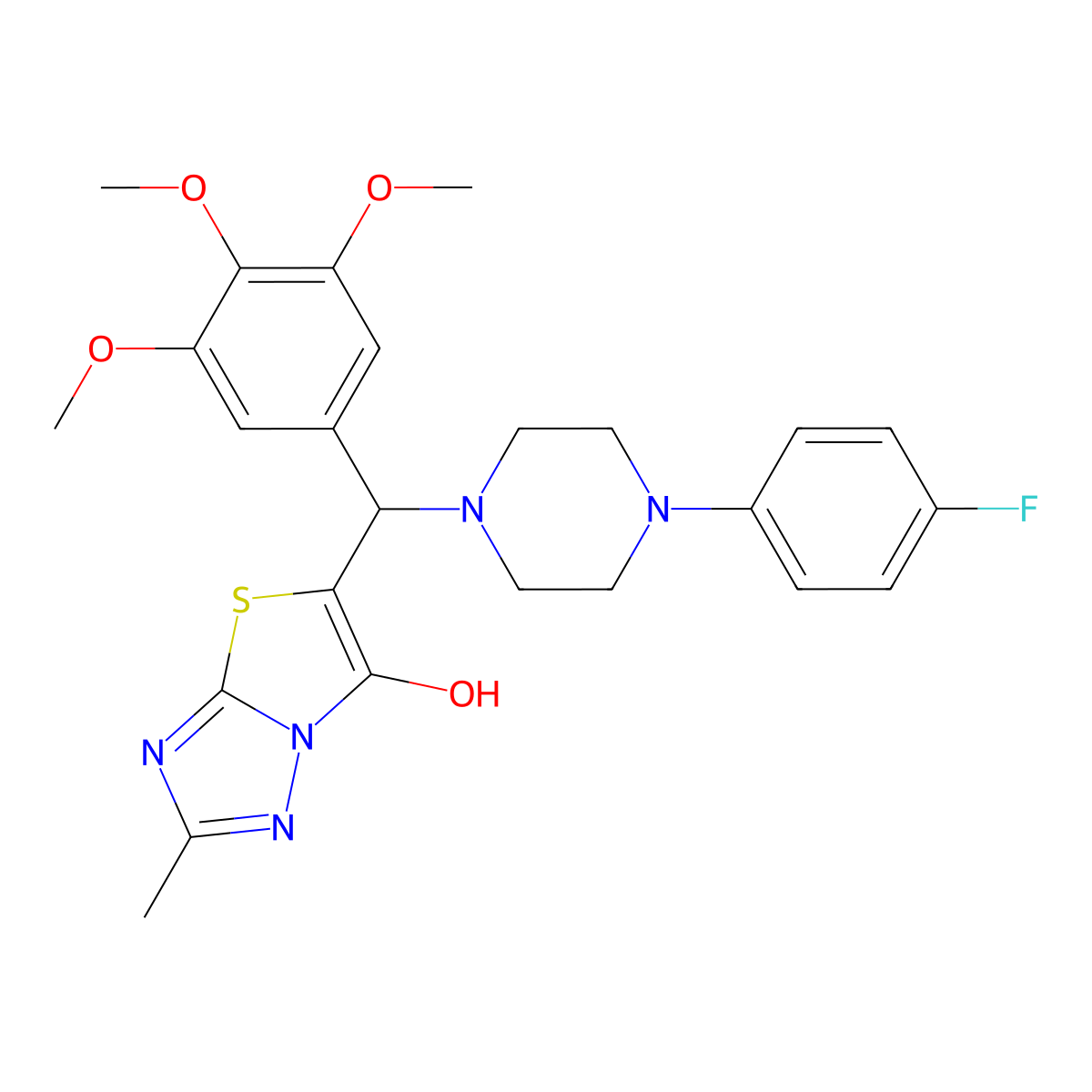 5-((4-(4-Fluorophenyl)piperazin-1-yl)(3,4,5-trimethoxyphenyl)methyl)-2-methylthiazolo[3,2-b][1,2,4]triazol-6-ol molecular structure, CAS 369367-19-1