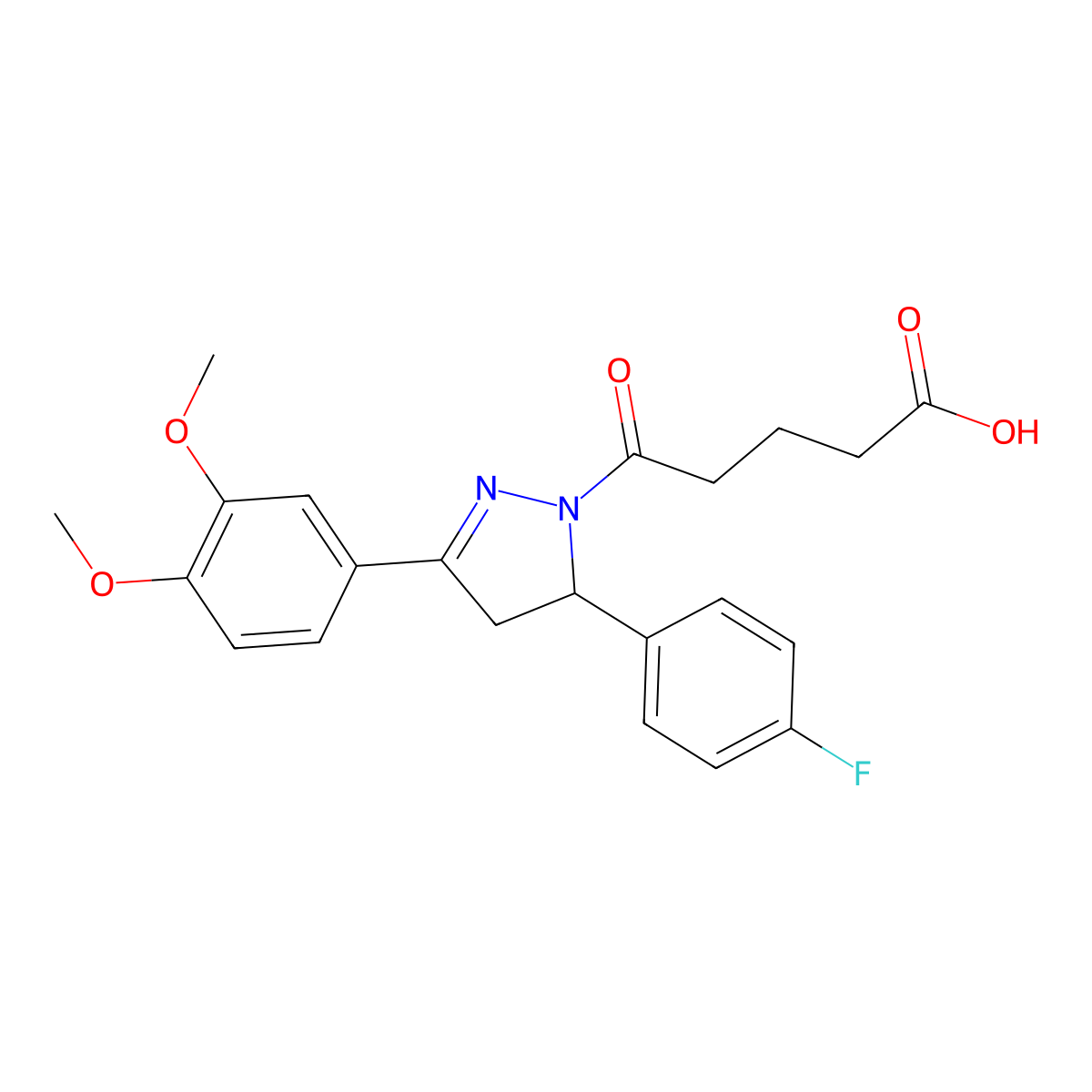 5-[3-(3,4-dimethoxyphenyl)-5-(4-fluorophenyl)-4,5-dihydro-1H-pyrazol-1-yl]-5-oxopentanoic acid molecular structure, CAS 369393-14-6