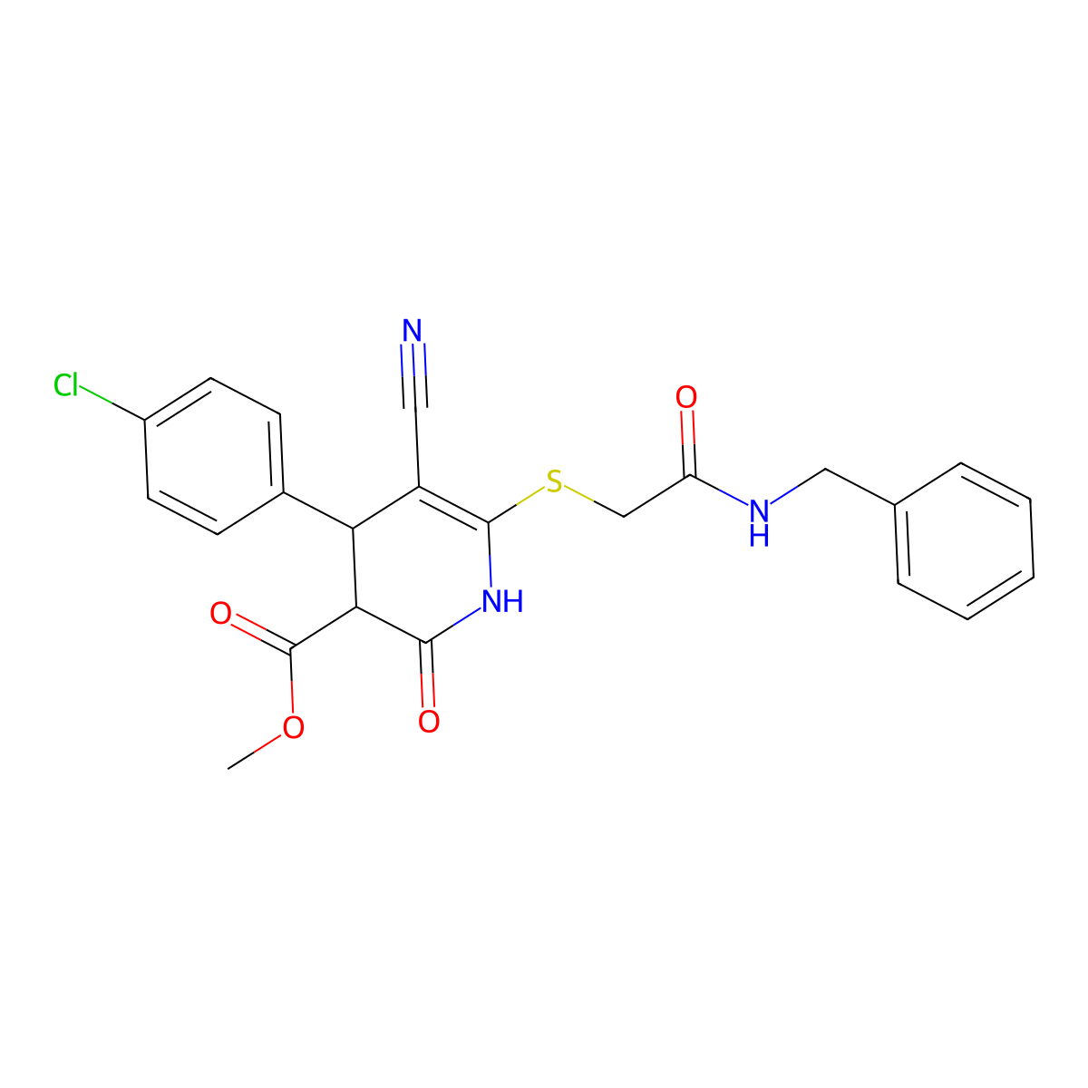 methyl 6-[2-(benzylamino)-2-oxoethyl]sulfanyl-4-(4-chlorophenyl)-5-cyano-2-oxo-3,4-dihydro-1H-pyridine-3-carboxylate molecular structure, CAS 369393-33-9