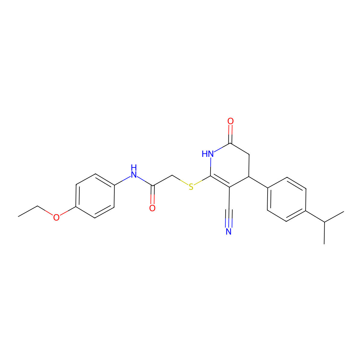2-({3-cyano-6-oxo-4-[4-(propan-2-yl)phenyl]-1,4,5,6-tetrahydropyridin-2-yl}sulfanyl)-N-(4-ethoxyphenyl)acetamide molecular structure, CAS 369393-35-1