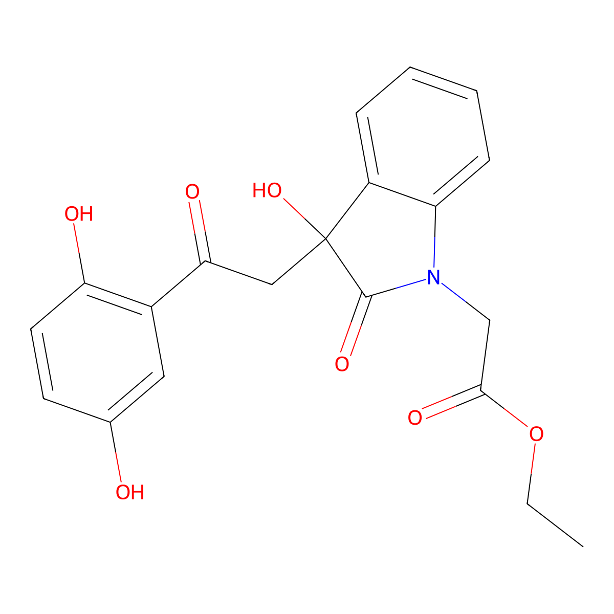 ethyl {3-[2-(2,5-dihydroxyphenyl)-2-oxoethyl]-3-hydroxy-2-oxo-2,3-dihydro-1H-indol-1-yl}acetate molecular structure, CAS 369393-43-1