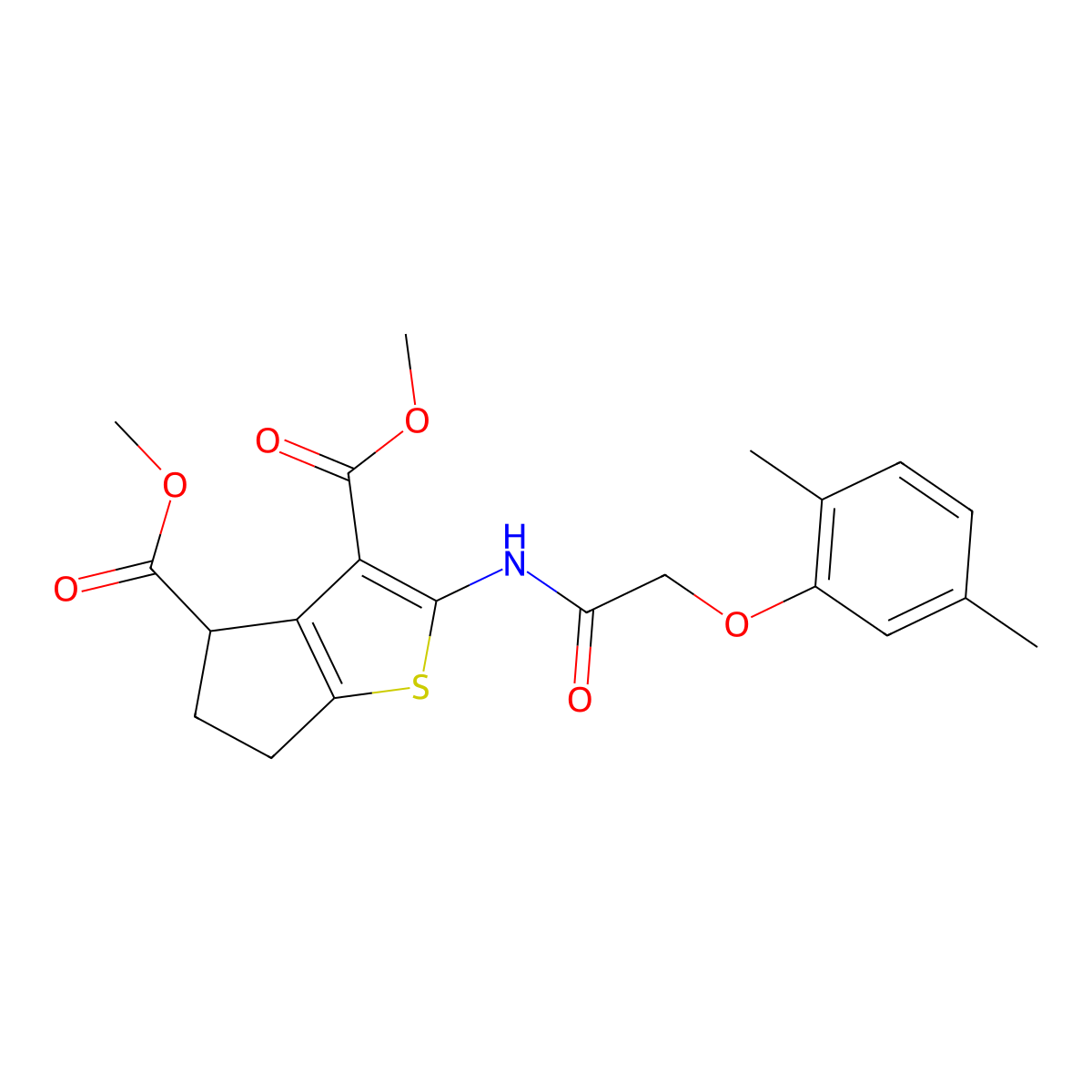 dimethyl 2-{[(2,5-dimethylphenoxy)acetyl]amino}-5,6-dihydro-4H-cyclopenta[b]thiophene-3,4-dicarboxylate molecular structure, CAS 369393-44-2