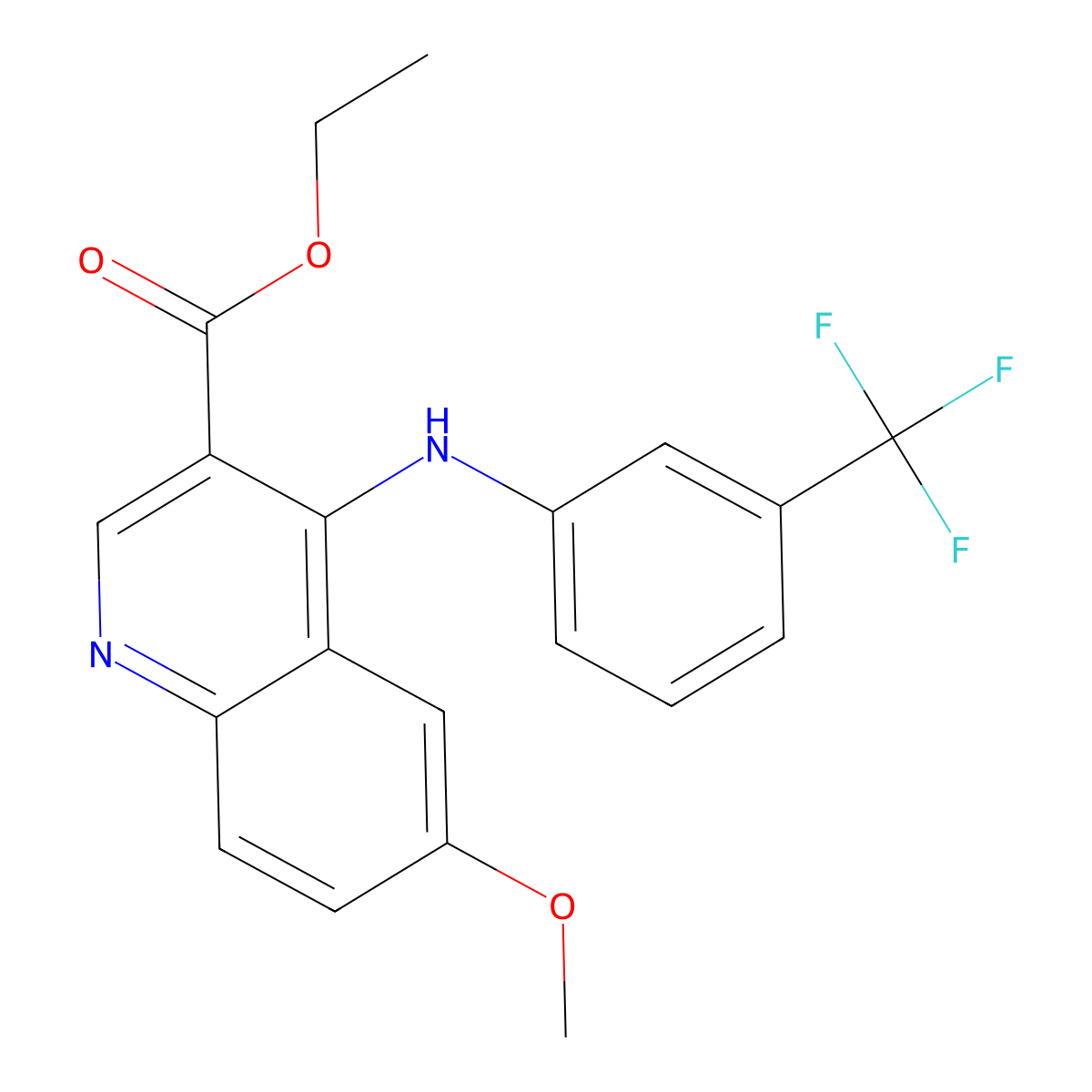 Ethyl 6-methoxy-4-{[3-(trifluoromethyl)phenyl]amino}quinoline-3-carboxylate molecular structure, CAS 369393-58-8
