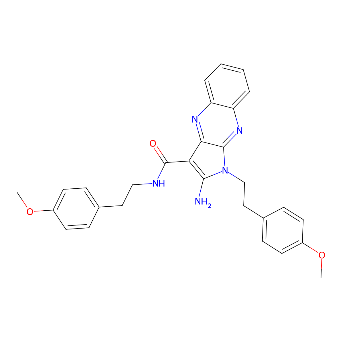 2-amino-N,1-bis[2-(4-methoxyphenyl)ethyl]-1H-pyrrolo[2,3-b]quinoxaline-3-carboxamide molecular structure, CAS 369393-71-5