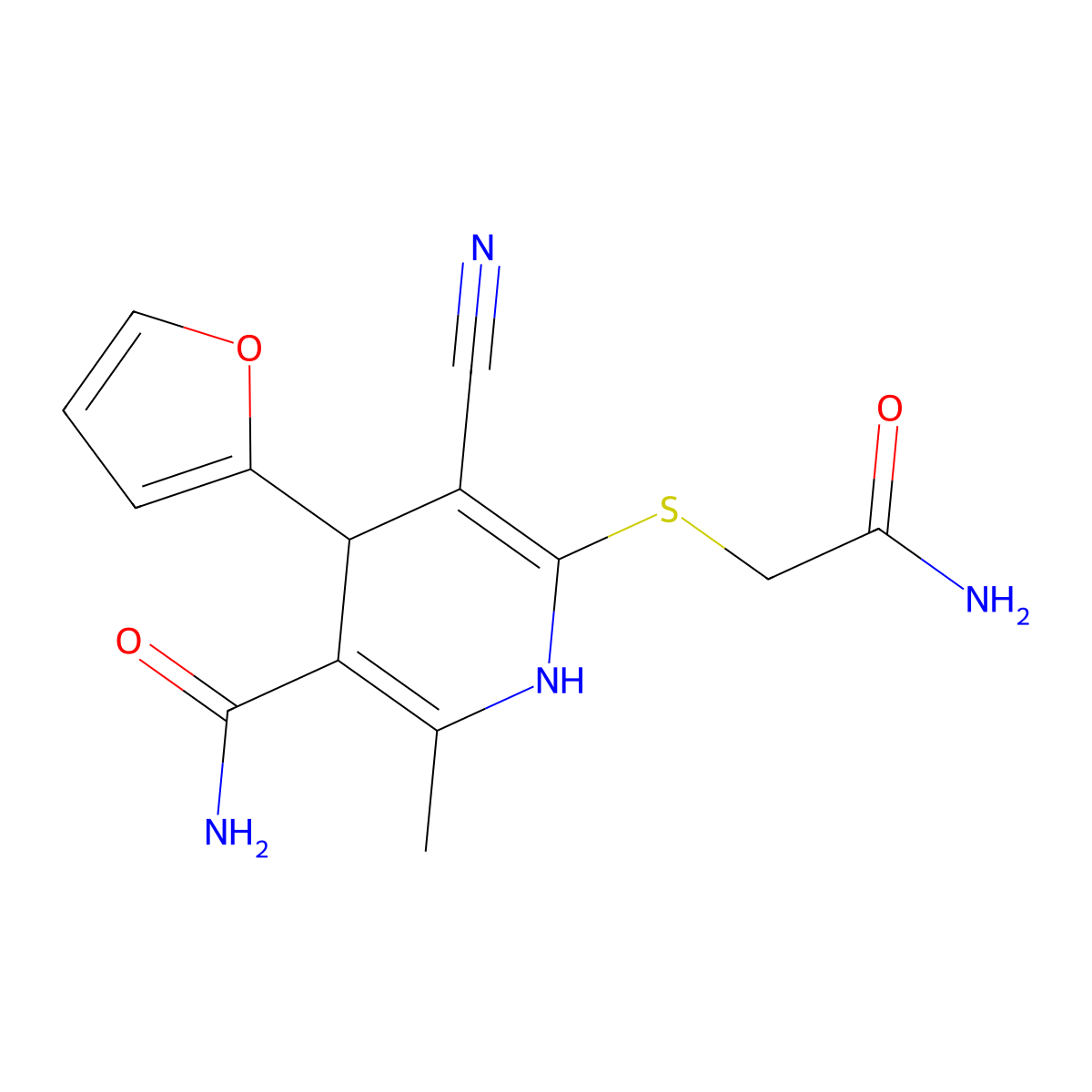6-((2-Amino-2-oxoethyl)thio)-5-cyano-4-(furan-2-yl)-2-methyl-1,4-dihydropyridine-3-carboxamide molecular structure, CAS 369394-32-1