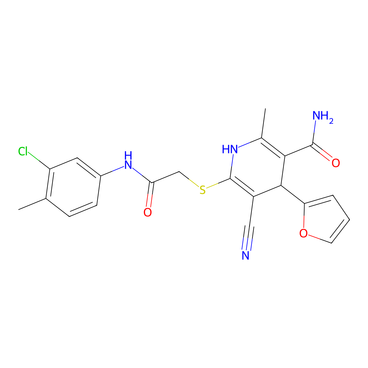 6-((2-((3-Chloro-4-methylphenyl)amino)-2-oxoethyl)thio)-5-cyano-4-(furan-2-yl)-2-methyl-1,4-dihydropyridine-3-carboxamide molecular structure, CAS 369394-37-6
