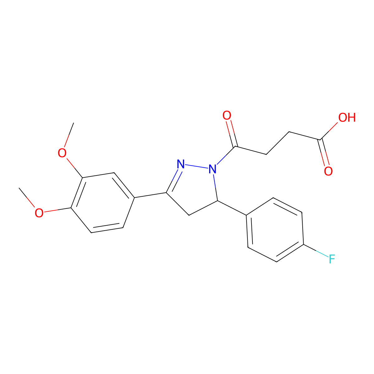 4-(3-(3,4-dimethoxyphenyl)-5-(4-fluorophenyl)-4,5-dihydro-1H-pyrazol-1-yl)-4-oxobutanoic acid molecular structure, CAS 369394-39-8
