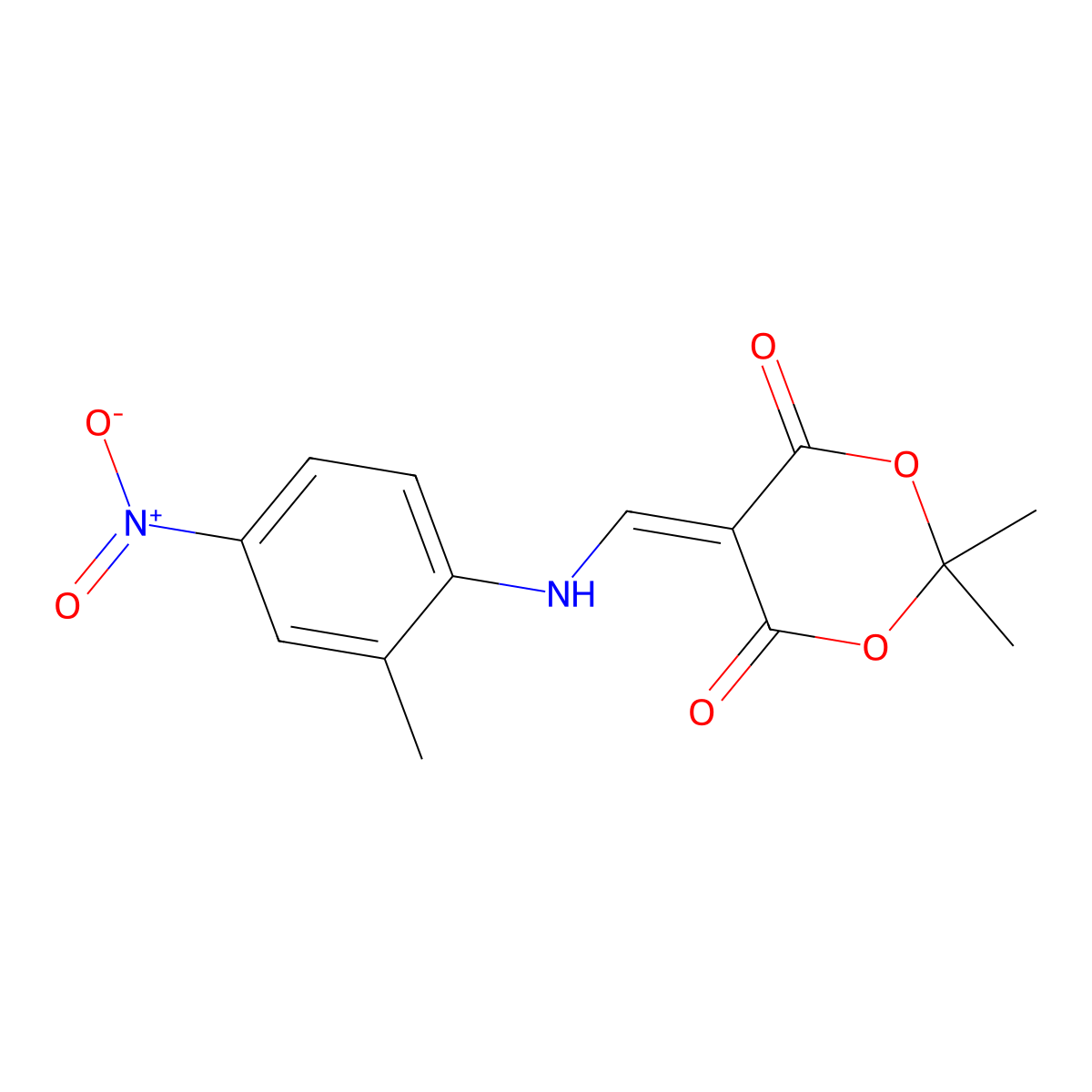 2,2-Dimethyl-5-(((2-methyl-4-nitrophenyl)amino)methylene)-1,3-dioxane-4,6-dione molecular structure, CAS 369394-59-2