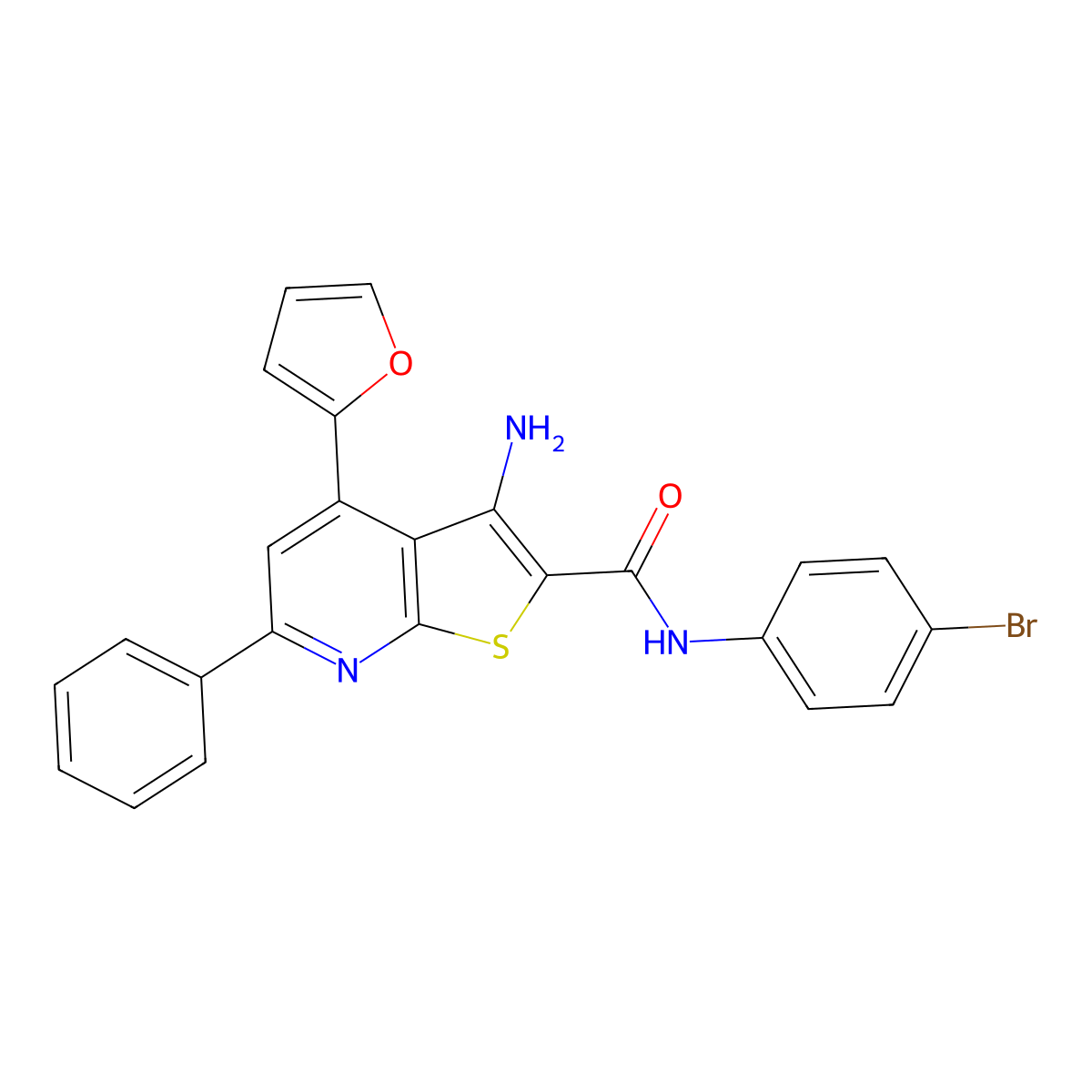 3-amino-N-(4-bromophenyl)-4-(furan-2-yl)-6-phenylthieno[2,3-b]pyridine-2-carboxamide molecular structure, CAS 369394-60-5