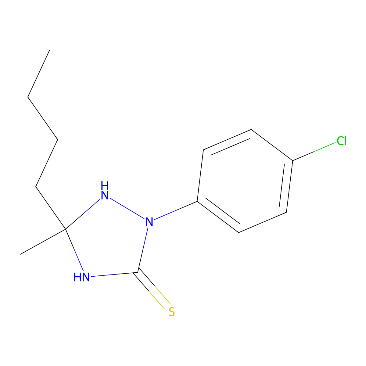 5-Butyl-2-(4-chlorophenyl)-5-methyl-1,2,4-triazolidine-3-thione molecular structure, CAS 369394-68-3