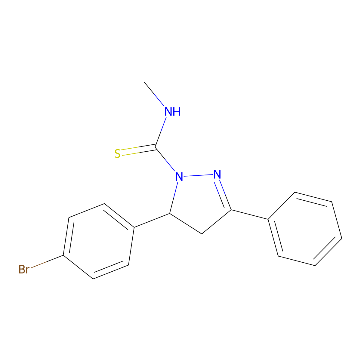 5-(4-bromophenyl)-N-methyl-3-phenyl-4,5-dihydro-1H-pyrazole-1-carbothioamide molecular structure, CAS 369394-69-4