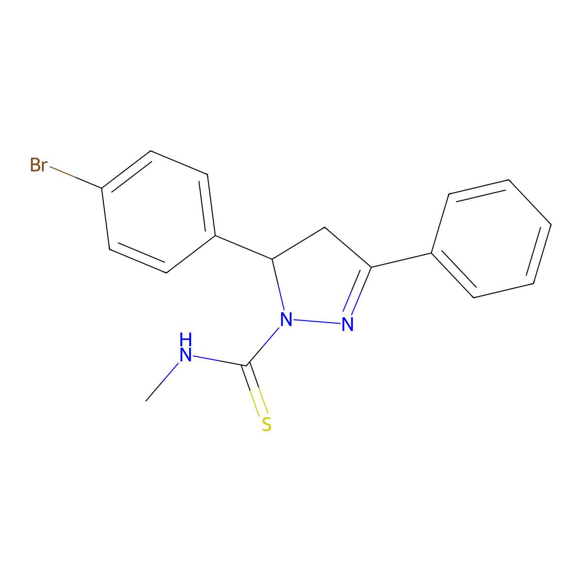 5-(4-bromophenyl)-N-methyl-3-phenyl-4,5-dihydro-1H-pyrazole-1-carbothioamide molecular structure, CAS 369394-69-4