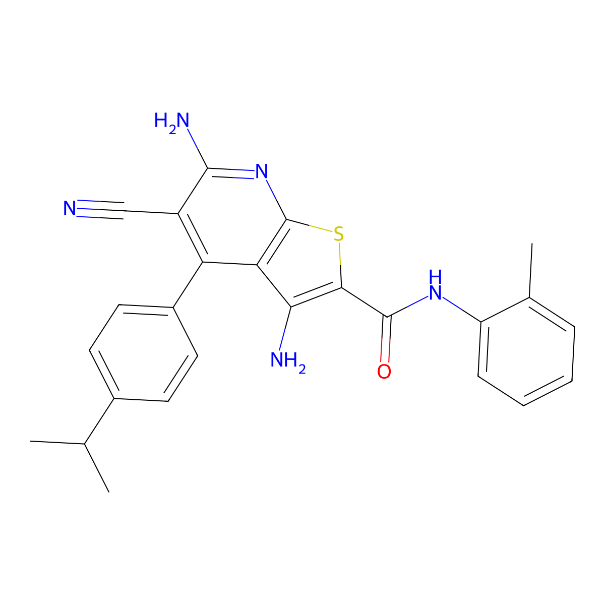 3,6-diamino-5-cyano-N-(2-methylphenyl)-4-(4-propan-2-ylphenyl)thieno[2,3-b]pyridine-2-carboxamide molecular structure, CAS 369394-78-5