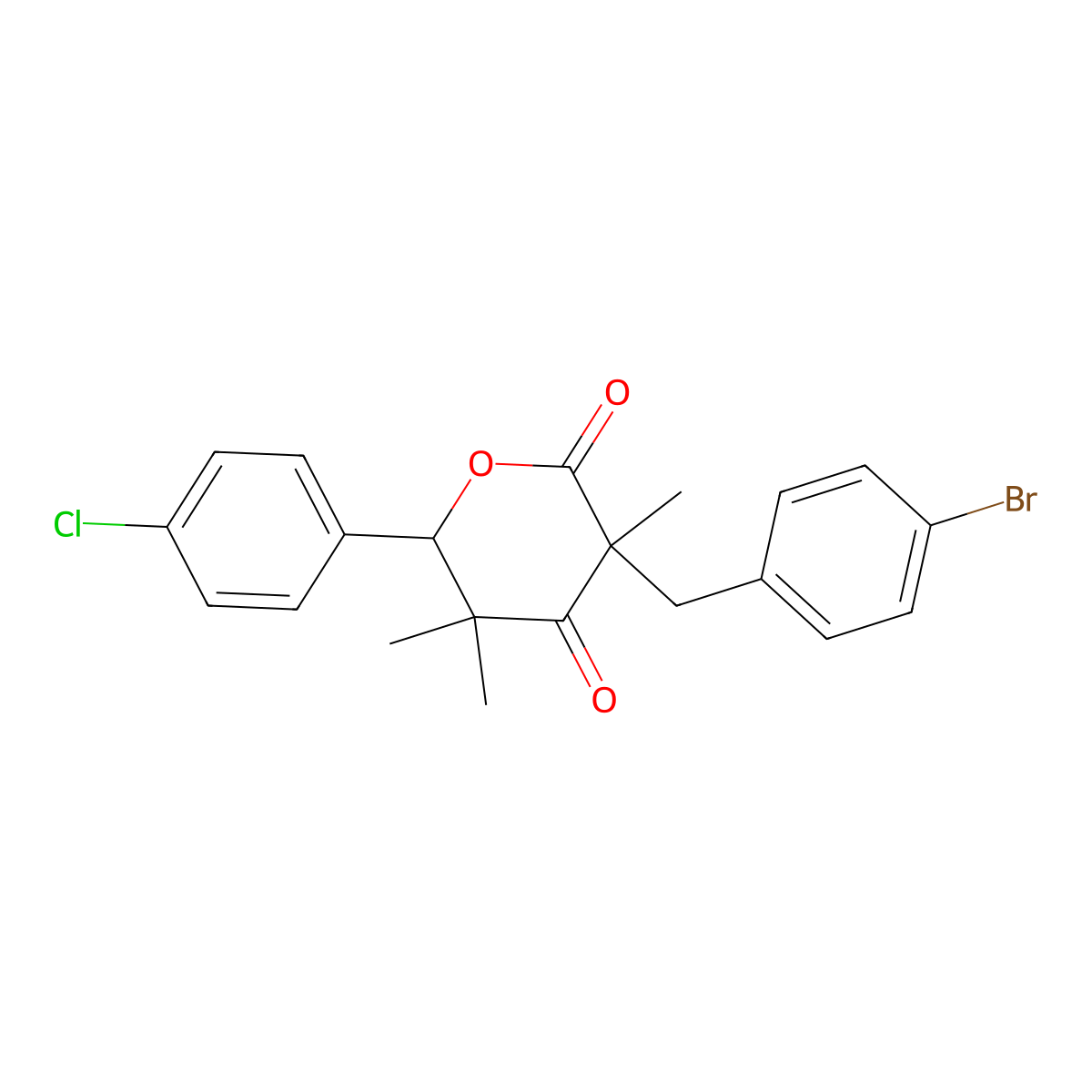 3-[(4-Bromophenyl)methyl]-6-(4-chlorophenyl)-3,5,5-trimethyloxane-2,4-dione molecular structure, CAS 369394-79-6