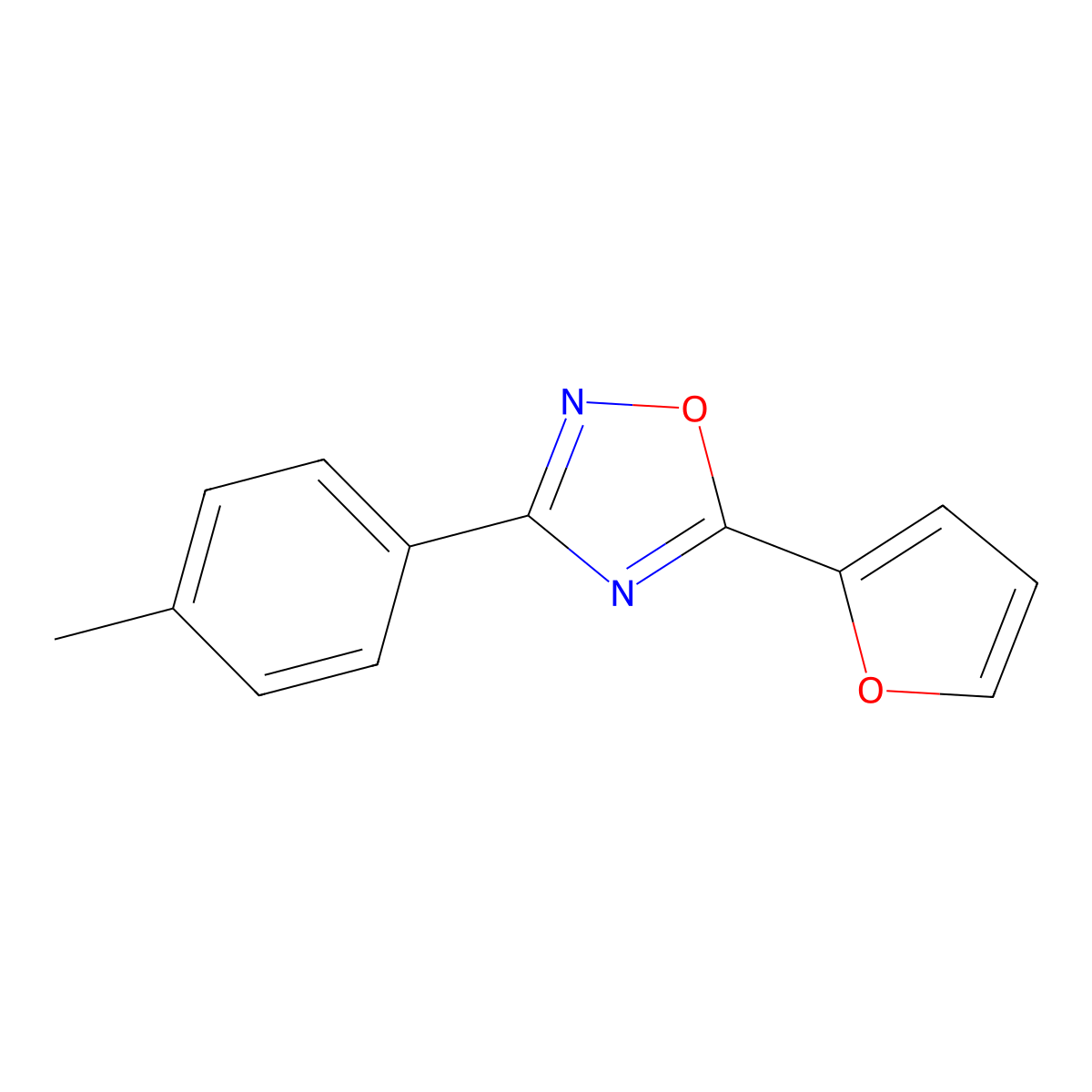5-(Furan-2-yl)-3-(4-methylphenyl)-1,2,4-oxadiazole molecular structure, CAS 369394-99-0