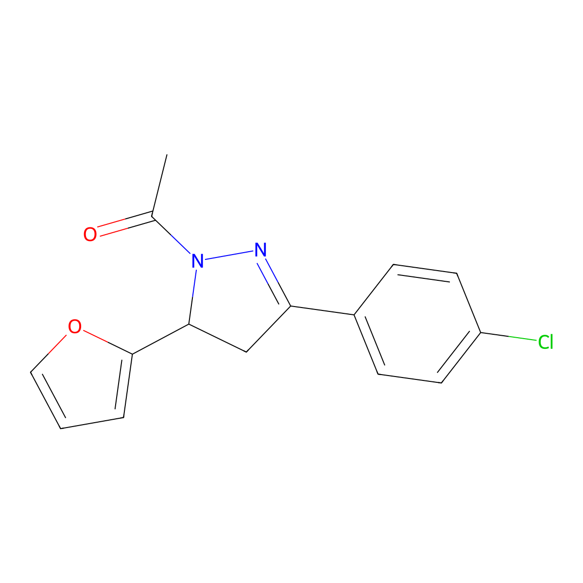 1-[5-(4-Chlorophenyl)-3-(furan-2-yl)-3,4-dihydropyrazol-2-yl]ethanone molecular structure, CAS 369395-26-6