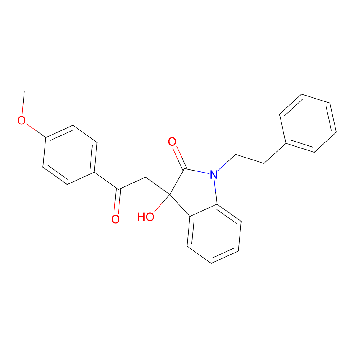 3-hydroxy-3-[2-(4-methoxyphenyl)-2-oxoethyl]-1-(2-phenylethyl)-1,3-dihydro-2H-indol-2-one molecular structure, CAS 369395-54-0