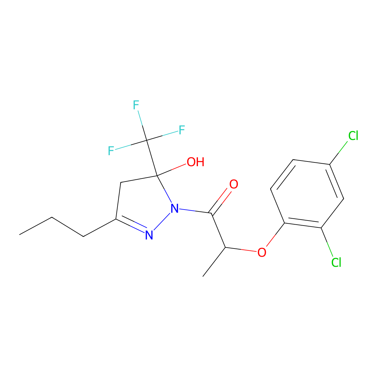 2-(2,4-dichlorophenoxy)-1-[5-hydroxy-3-propyl-5-(trifluoromethyl)-4H-pyrazol-1-yl]propan-1-one molecular structure, CAS 369396-31-6