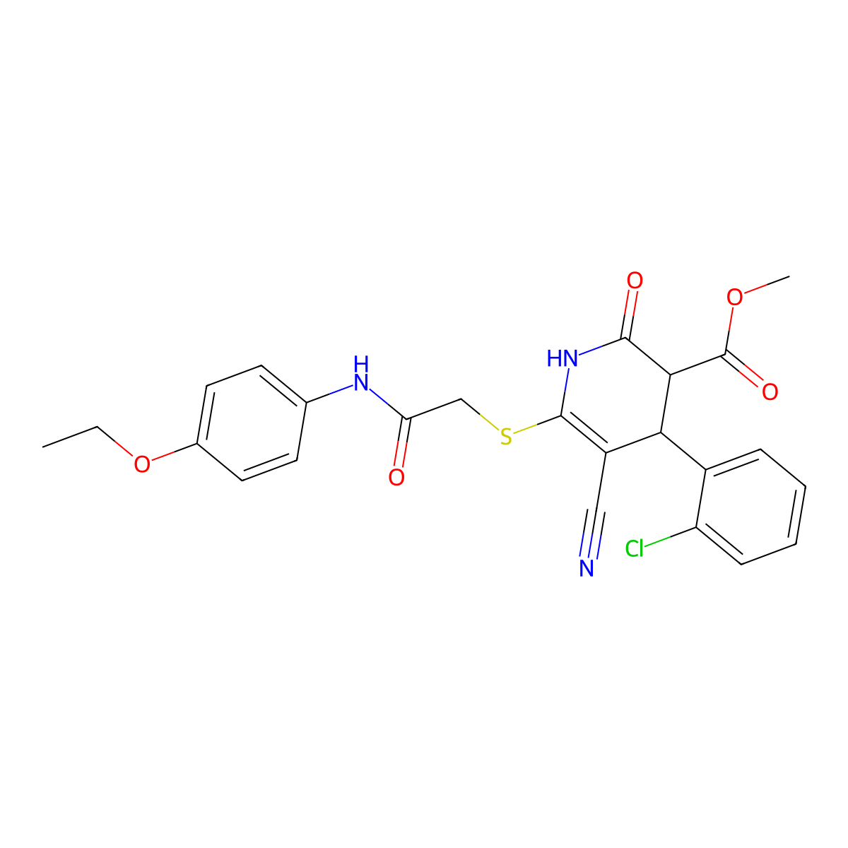 Methyl 4-(2-chlorophenyl)-5-cyano-6-({2-[(4-ethoxyphenyl)amino]-2-oxoethyl}sulfanyl)-2-hydroxy-3,4-dihydropyridine-3-carboxylate molecular structure, CAS 369396-55-4