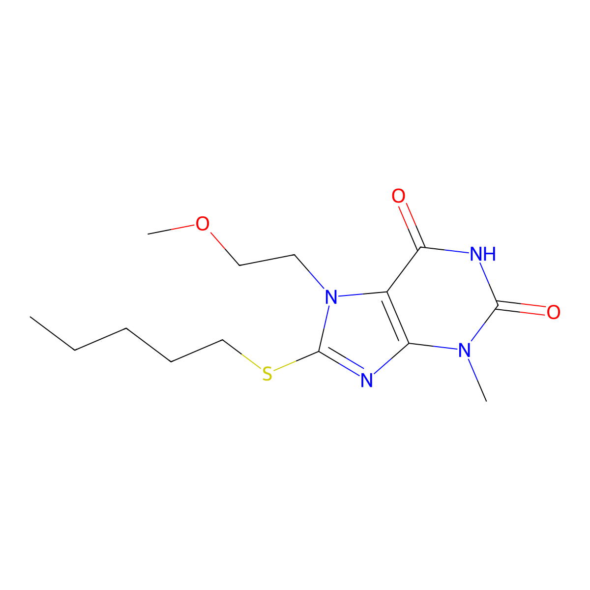 7-(2-methoxyethyl)-3-methyl-8-(pentylthio)-1H-purine-2,6(3H,7H)-dione molecular structure, CAS 369397-02-4