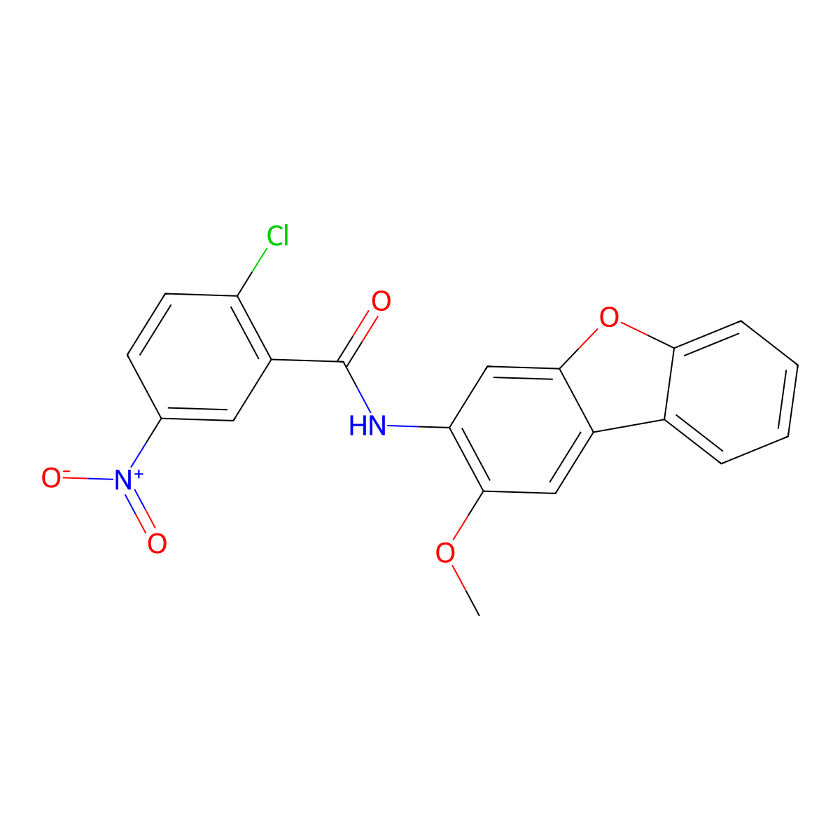 2-chloro-N-(2-methoxydibenzofuran-3-yl)-5-nitrobenzamide molecular structure, CAS 369397-08-0